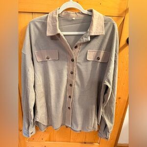 Waffle Knit Button-Up Shirt Jacket in Taupe